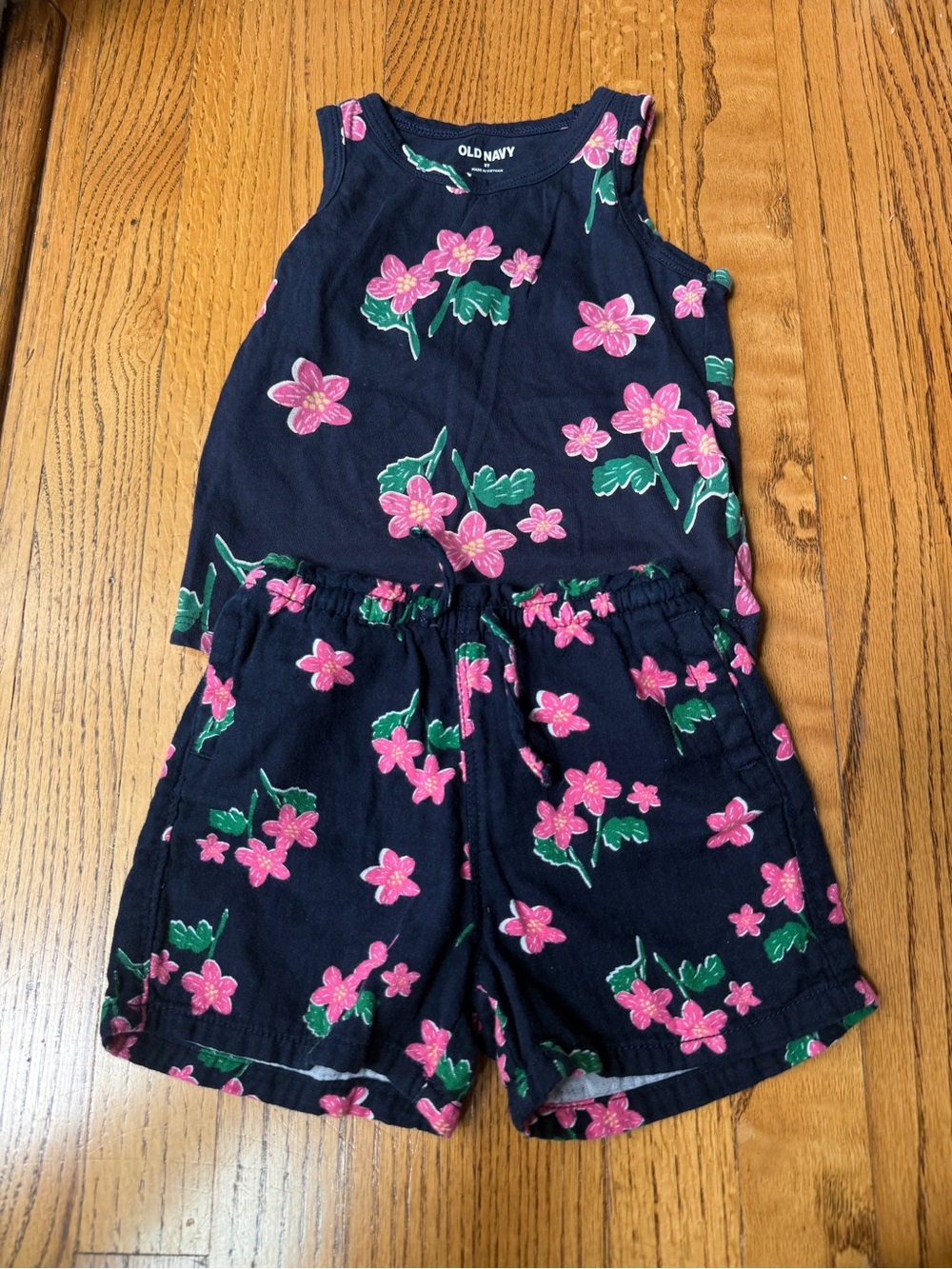 Old Navy Navy Tank & Shorts Set with Pink Floral Print